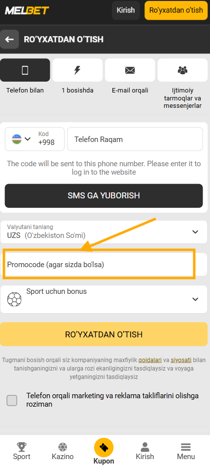 melbet registratsiya